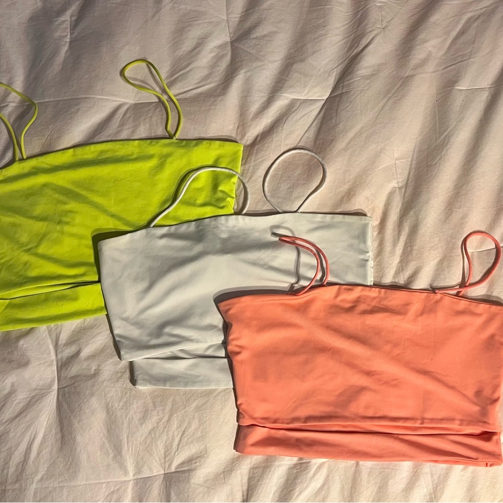 SHEIN Neon Yellow, White, and Coral Crop Tops